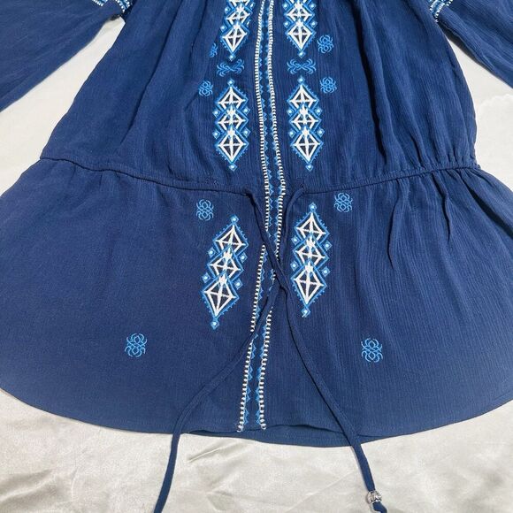 Neiman Marcus Embroidery Floral Peasant Cottagecore Boho Blue SZ M Long Sleeve - Picture 4 of 10